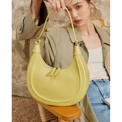 Genuine leather armpit bag women crossbody bag fashionable luxury cowhide shoulder bag half moon bag