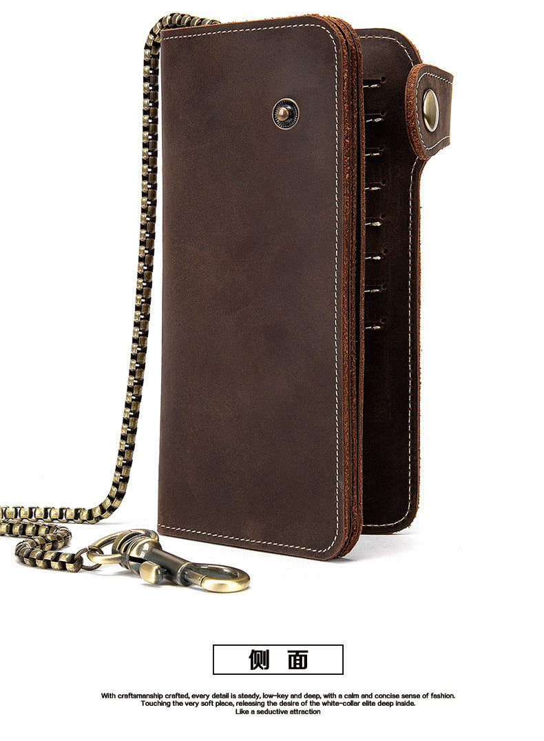 Men's long wallet cowhide genuine leather chain anti-theft clutch bag men's wallet 