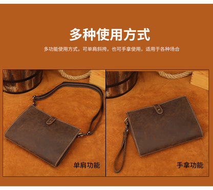 Men's Wallet Genuine Cowhide Leather Retro Crossbody Shoulder Bag Multifunctional Large Capacity Clutch Bag Men's Wallet 