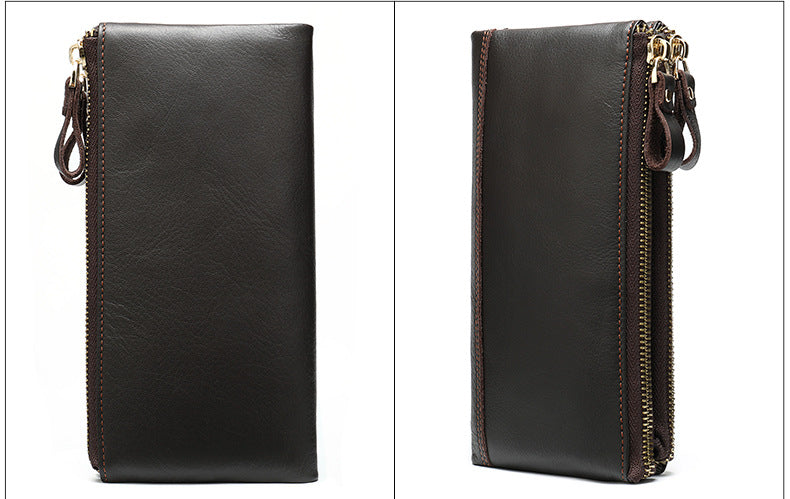 Men's long wallet made of genuine cowhide leather OL commuting large capacity zipper clutch bag 