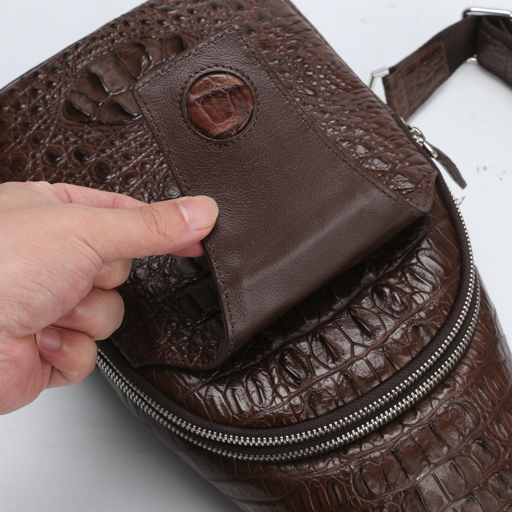 Men's Bust Bag Crocodile Skin Genuine Leather Large Capacity Outdoor Sports Backpack Casual Fashion Waist Pouch 