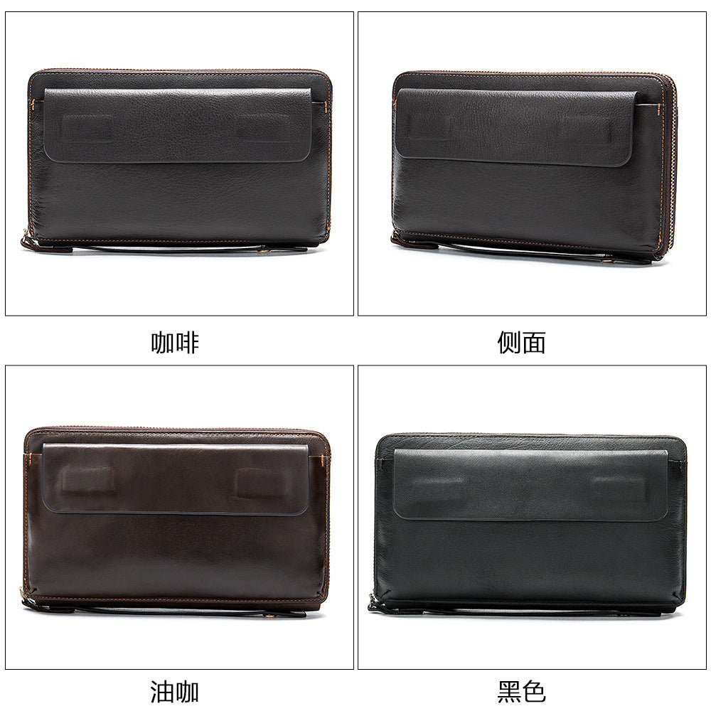 Men's long wallet card holder RFID anti-theft brush cowhide genuine leather zipper men's wallet 