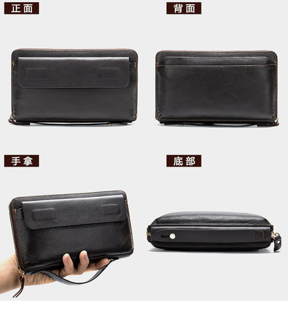 Men's long wallet card holder RFID anti-theft brush cowhide genuine leather zipper men's wallet 