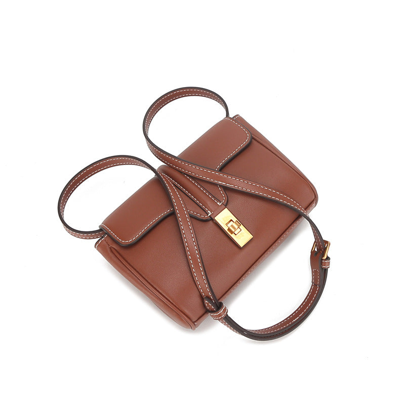 Retro style genuine leather women's bag Pure color shoulder bag crossbody bag Goes with anything