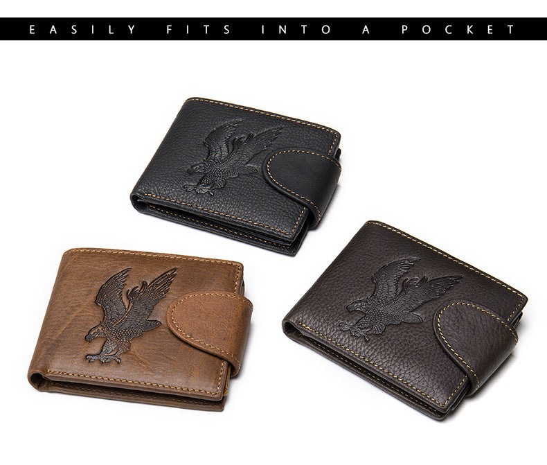 Men's short wallet genuine cowhide leather hawk unique fashion card bag wallet for men 