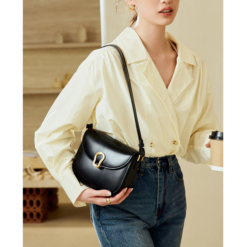 Genuine leather women's simple shoulder bag Cowhide crossbody bag Luxury style Goes with anything