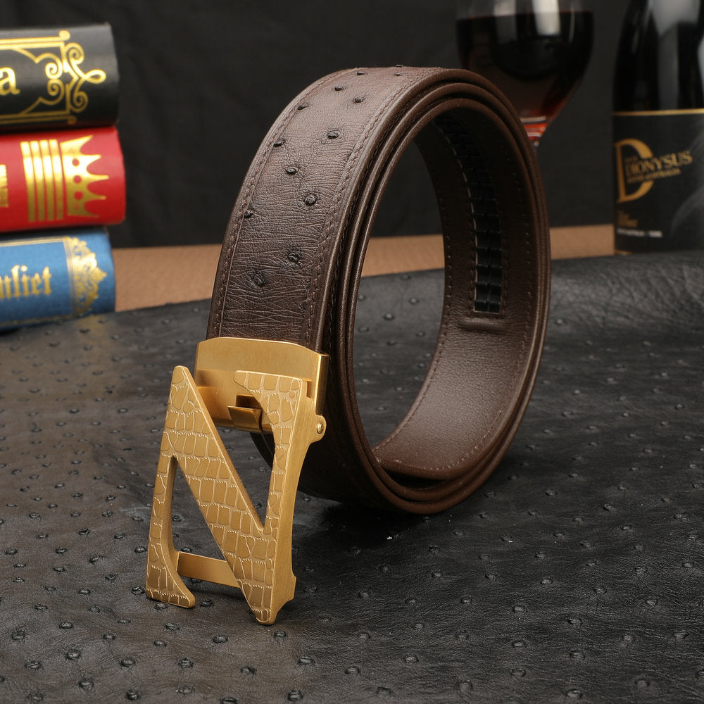 New Ostrich Skin Men's Belt Genuine Leather Automatic Buckle Casual Business Width 3.4cm Men's Belt 