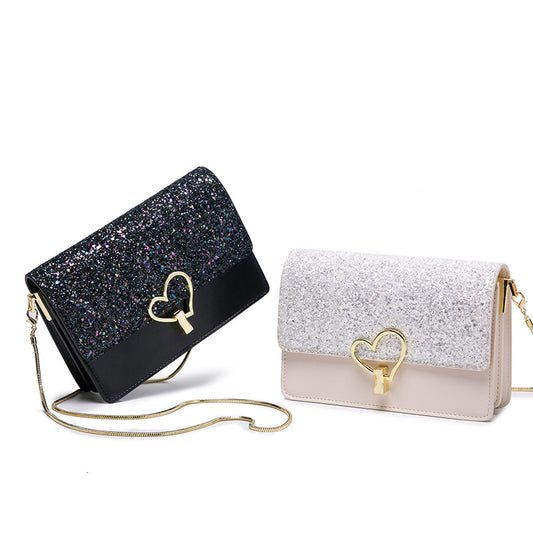 Ladies genuine leather fashionable chain bag sequin romantic starry sky bag shoulder bag