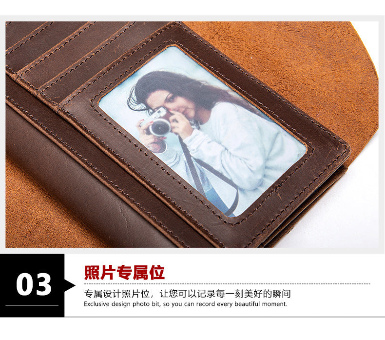 Men's Long Wallet RFID Clutch Bag Crazy Horse Retro Card Holder Men's Wallet Card Bag 