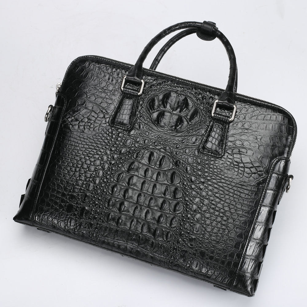 Thai Crocodile Skin Men's Briefcase Genuine Leather Double Zipper Large Capacity Business Bag Office Handbag