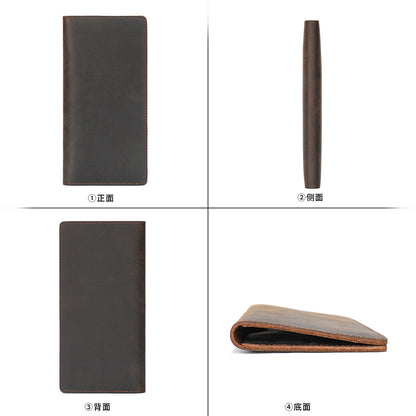 Men's long wallet made of genuine cowhide leather fashion retro clutch bag men's wallet card bag 