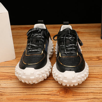 Ostrich skin genuine leather men's shoes tire sole tank shoes fashion casual anti-slip men's shoes 