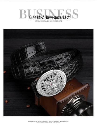 Siamese Crocodile Skin Men's Belt Genuine Leather Dragon with Smooth Buckle Fashion Casual Business Belt 