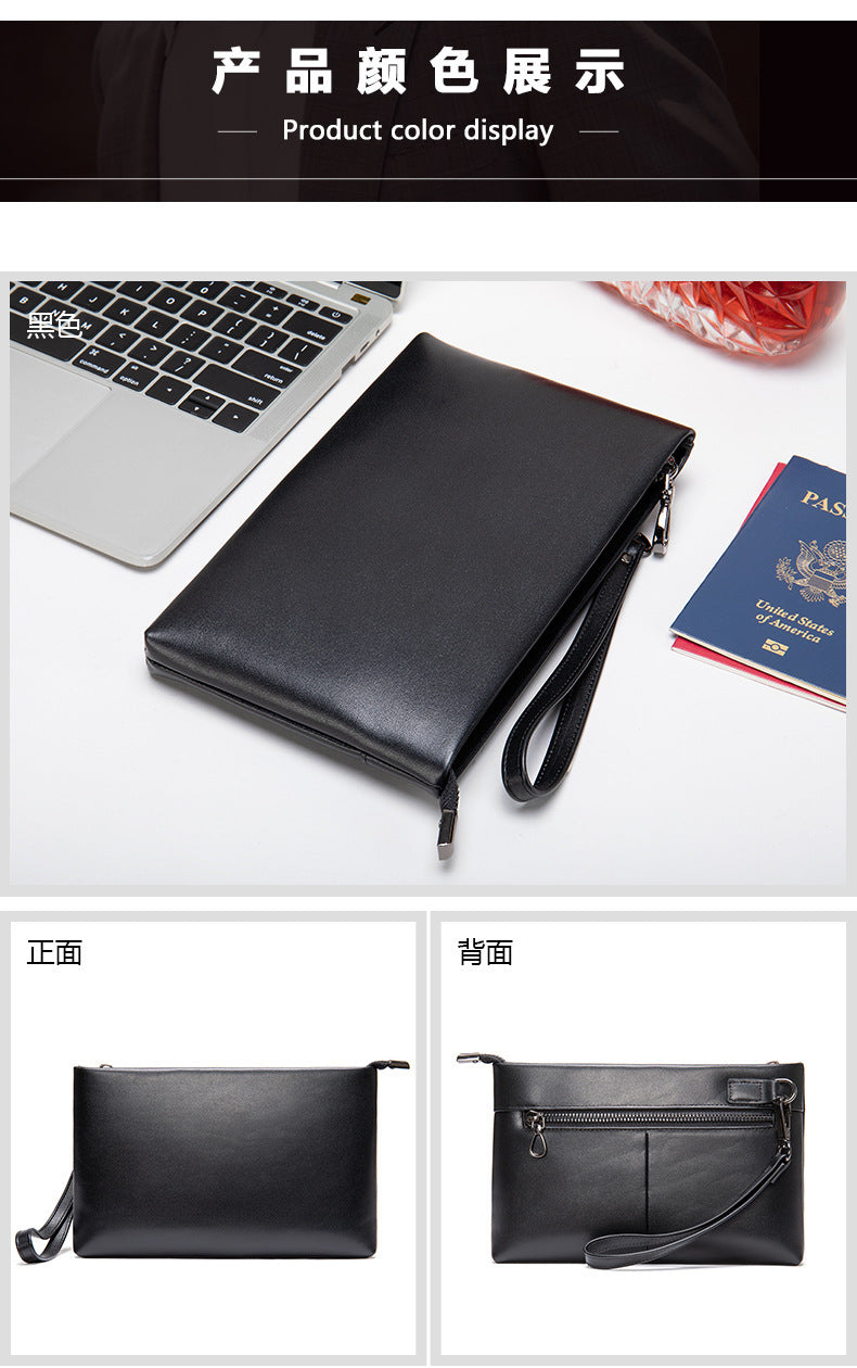 Men's wallet clutch bag made of cowhide genuine leather Korean fashion business soft leather large capacity wrist bag 