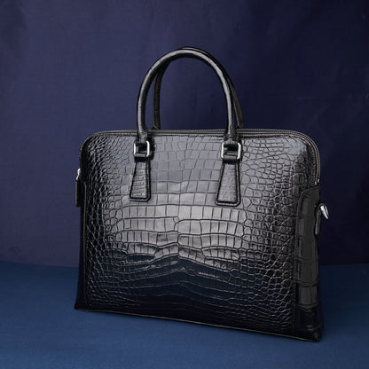 Siamese Crocodile Belly Skin Briefcase Genuine Leather Men's Bag Double Zipper Handbag File Bag Men's Business Bag Handbag 