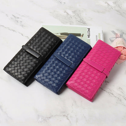 Women's long wallet handmade sheepskin woven tri-fold wallet genuine leather wallet fashion