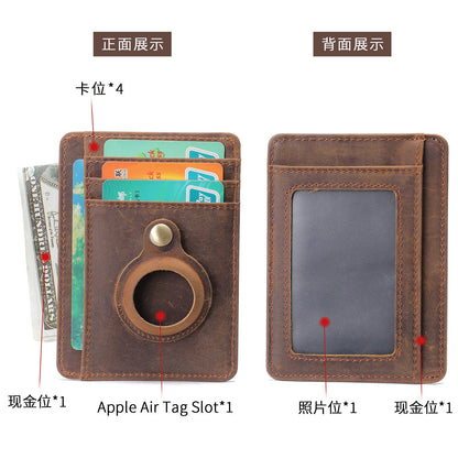 Men's Wallet Cow Leather Airtag Tracker Card Bag Anti-Theft RFID Retro Men's Wallet 