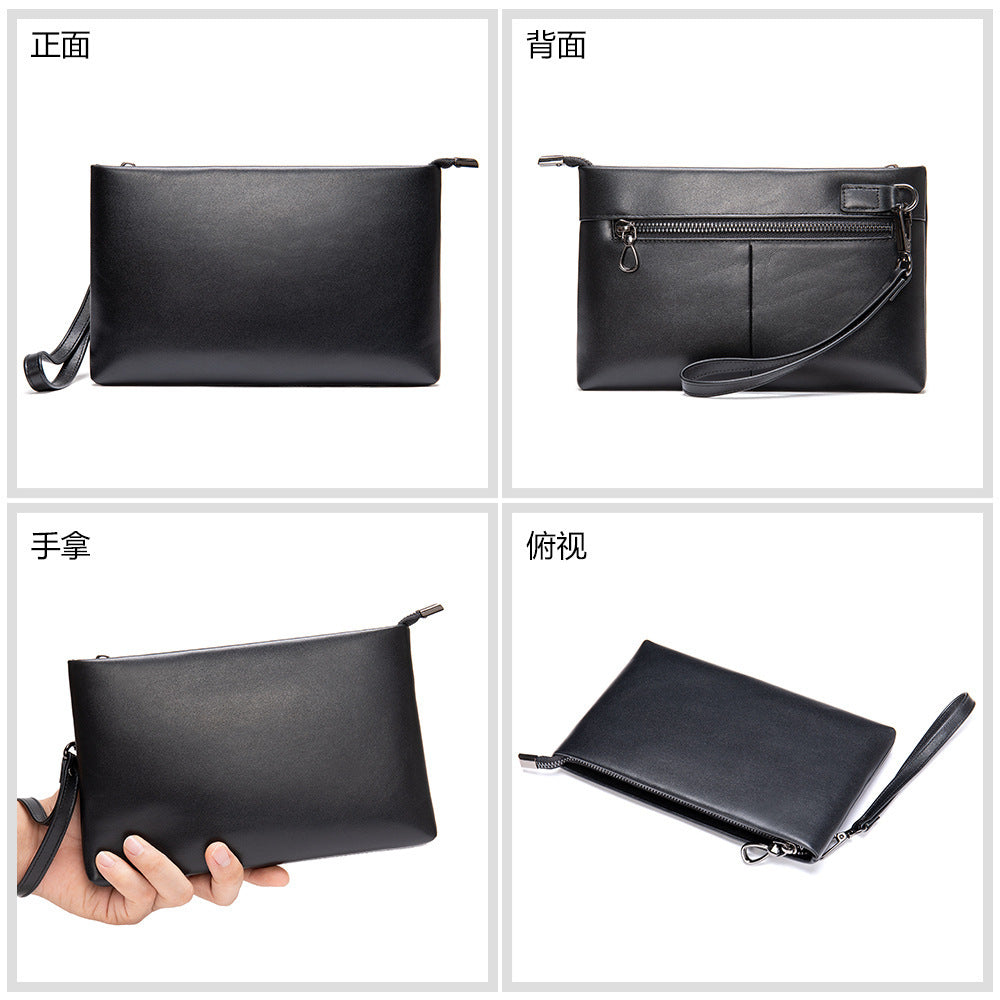 Men's wallet clutch bag made of cowhide genuine leather Korean fashion business soft leather large capacity wrist bag 