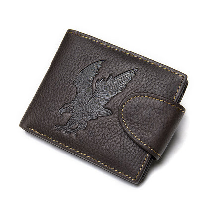 Men's short wallet genuine cowhide leather hawk unique fashion card bag wallet for men 