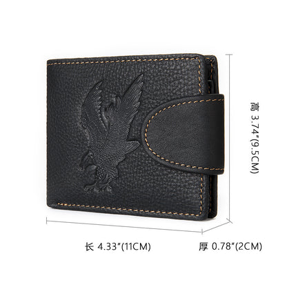 Men's short wallet genuine cowhide leather hawk unique fashion card bag wallet for men 