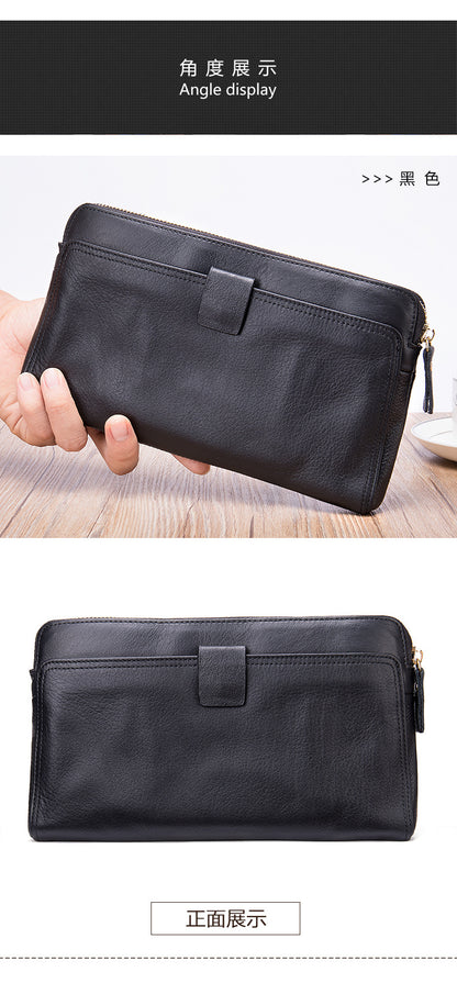 Men's Long Wallet Large Capacity Korean Fashion Genuine Cowhide Leather Card Holder RFID Anti-Theft Clutch Bag Men's Handbag 