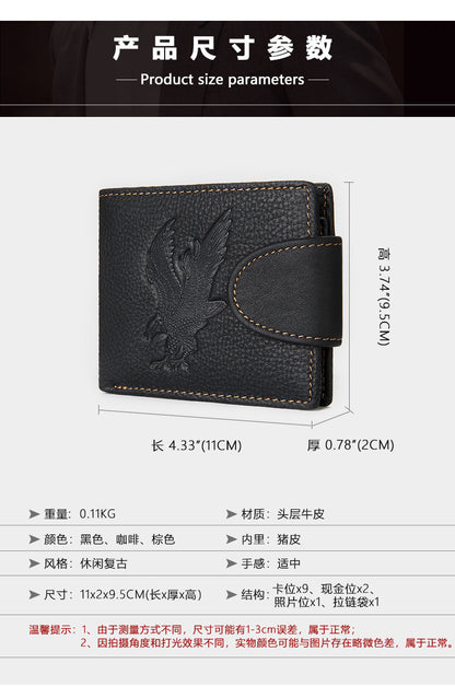 Men's short wallet genuine cowhide leather hawk unique fashion card bag wallet for men 