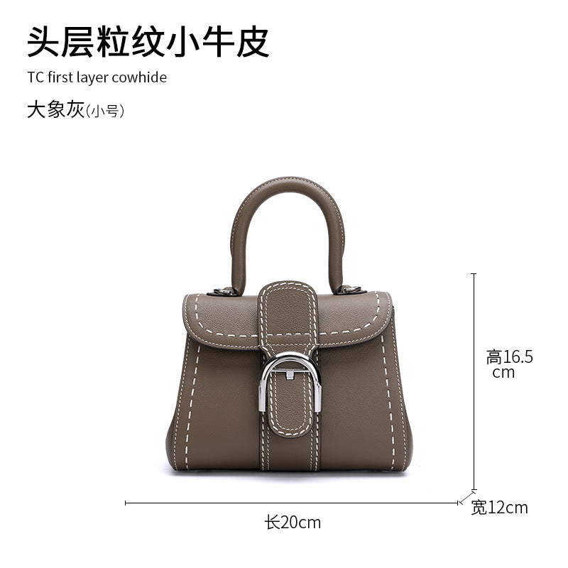 Cowhide bag genuine leather bag fashion trend horseshoe buckle ladies handbag hand-stitched diagonal shoulder bag