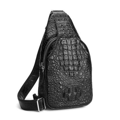 Men's Bust Bag Crocodile Skin Genuine Leather Large Capacity Outdoor Sports Backpack Casual Fashion Waist Pouch 