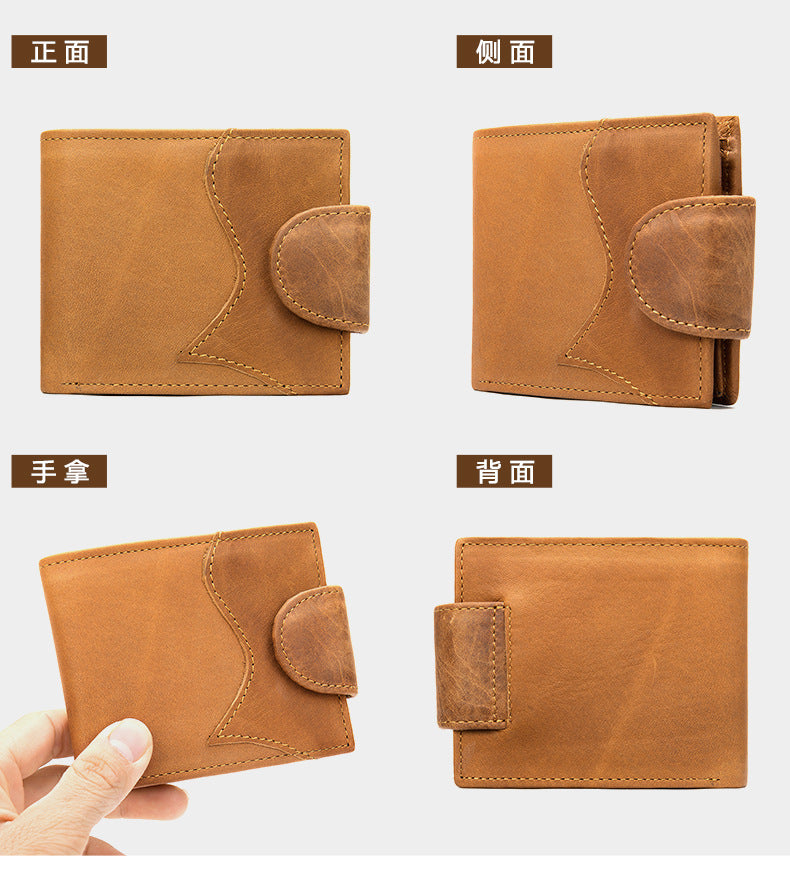 Men's Wallet, Cowhide, Genuine Leather, Thin Foldable, Coin Card Holder, Men's Wallet 