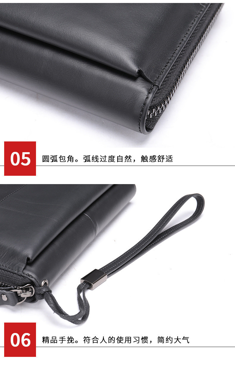 Men's wallet genuine cowhide leather clutch bag large capacity card holder wrist bag for men 