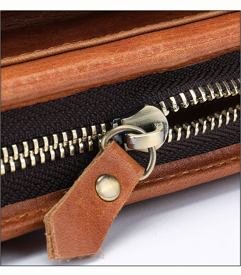 Men's clutch bag Genuine cowhide leather large capacity business zipper file bag Men's handbag 