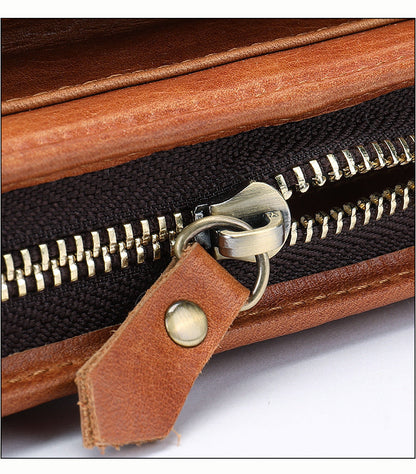 Men's clutch bag Genuine cowhide leather large capacity business zipper file bag Men's handbag 