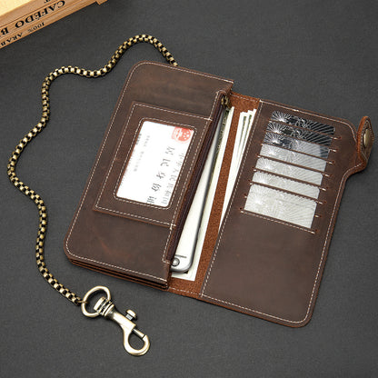 Men's long wallet cowhide genuine leather chain anti-theft clutch bag men's wallet 