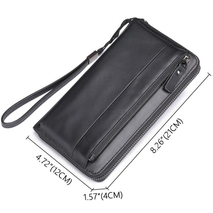 Men's wallet genuine cowhide leather clutch bag large capacity card holder wrist bag for men 