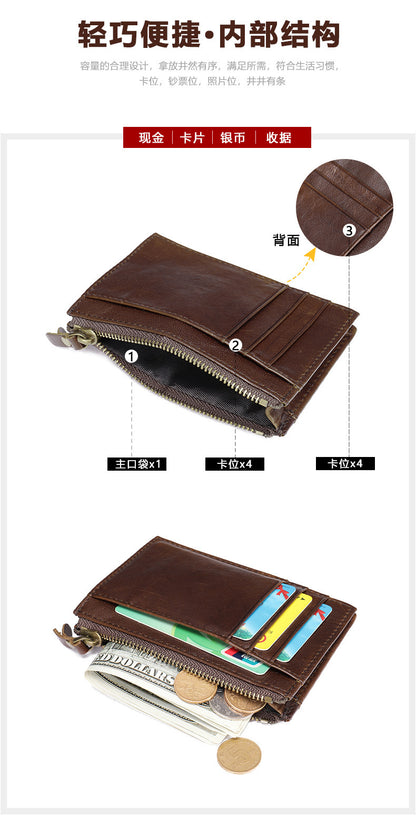 Men's wallet made of genuine cowhide leather, portable coin purse, anti-theft brush, card bag for men 