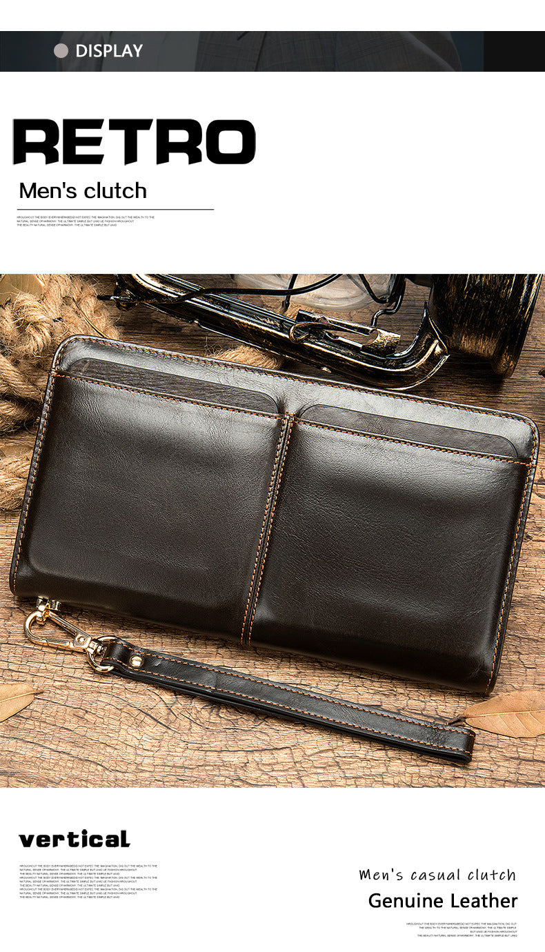 Men's long wallet cowhide clutch bag business wallet for men 