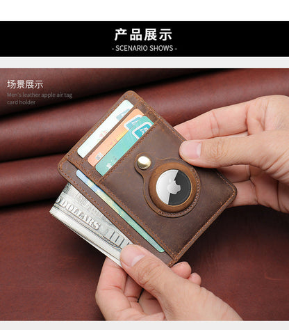 Men's Wallet Cow Leather Airtag Tracker Card Bag Anti-Theft RFID Retro Men's Wallet 