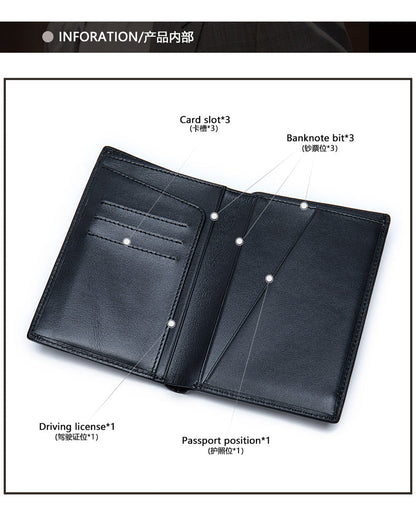 Men's Wallet Genuine Cow Leather Passport Card Holder Business Men's Wallet 