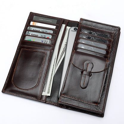 Men's long wallet, genuine cowhide leather, coin purse, card holder, business wallet for men 