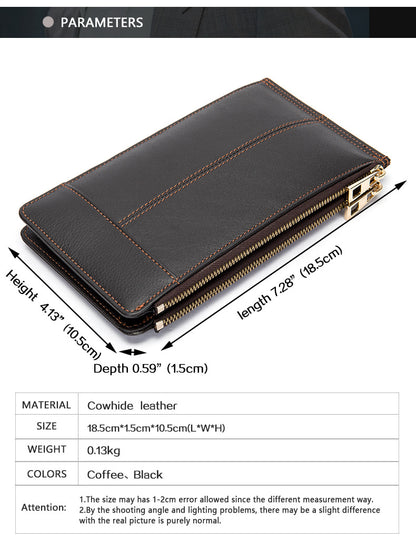 Men's long wallet made of genuine cowhide leather large capacity clutch bag Korean fashion unique zipper men's wallet 