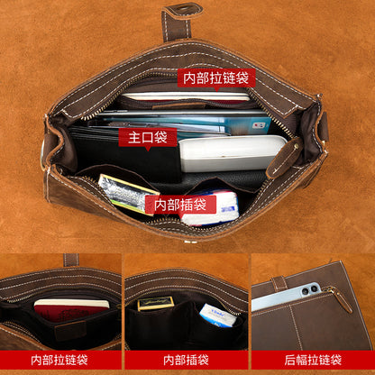 Men's Wallet Genuine Cowhide Leather Retro Crossbody Shoulder Bag Multifunctional Large Capacity Clutch Bag Men's Wallet 