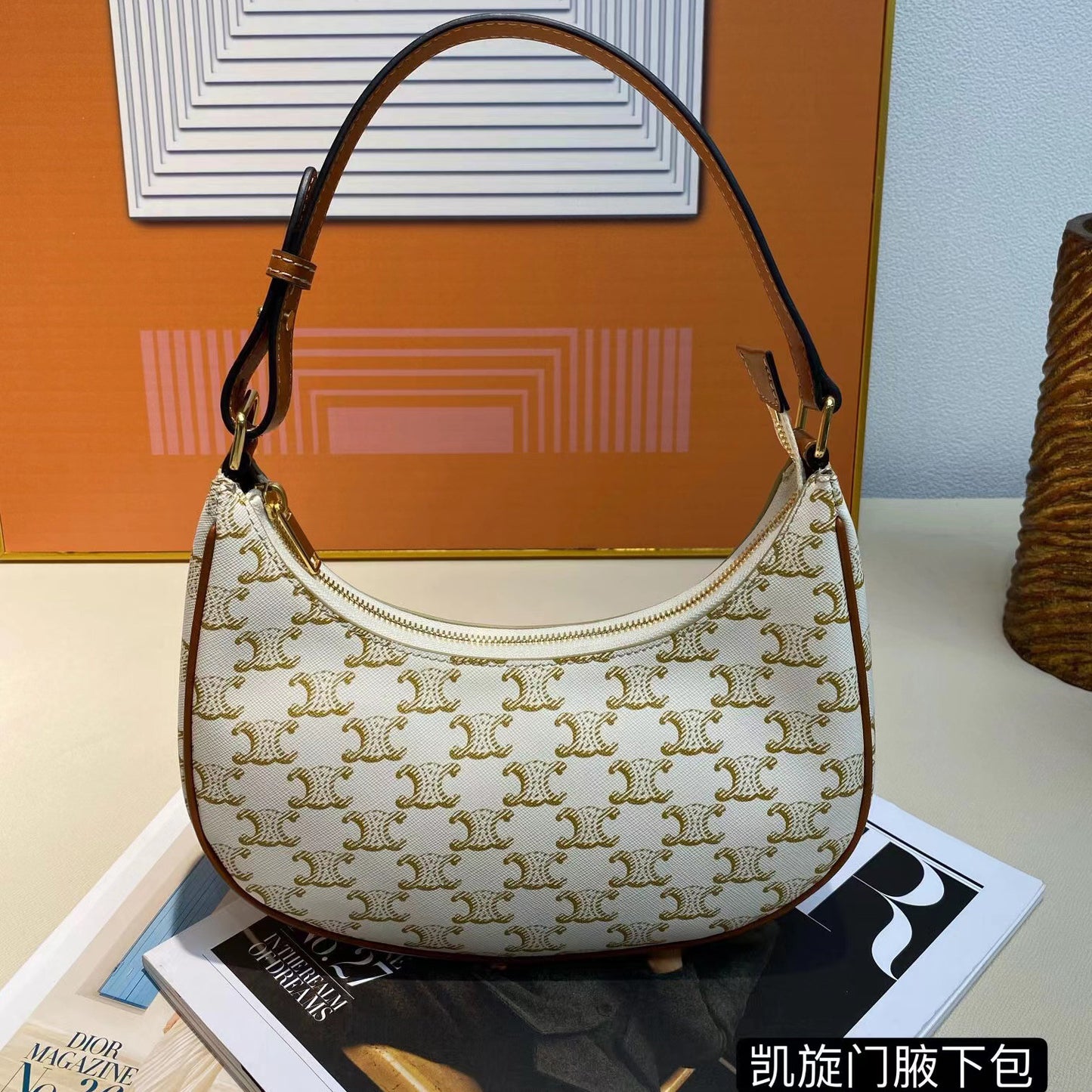 Women's Handbags Underarm Bag Half Moon Bag Retro Print Handbags 