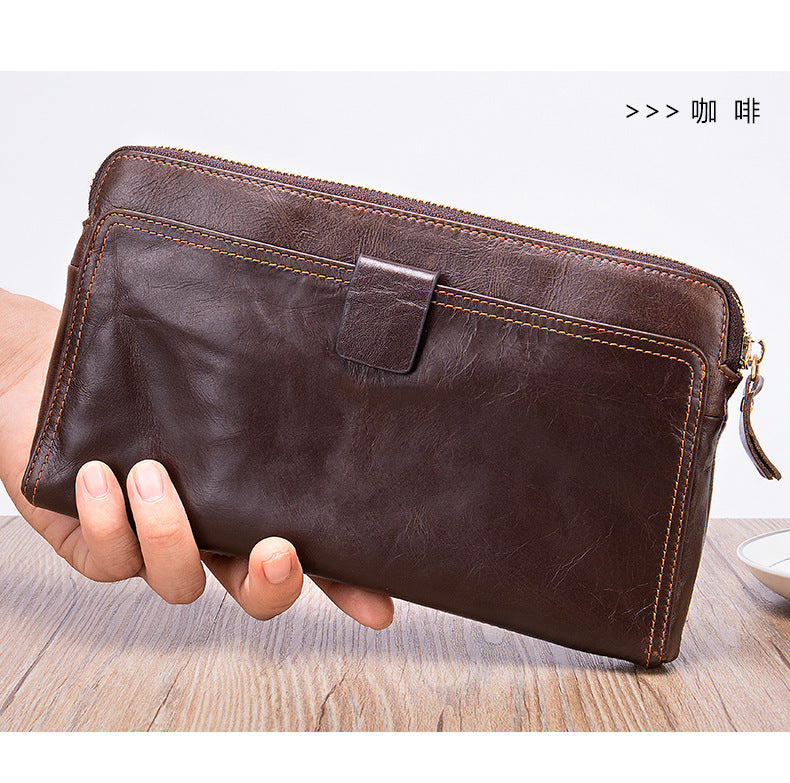 Men's Long Wallet Large Capacity Korean Fashion Genuine Cowhide Leather Card Holder RFID Anti-Theft Clutch Bag Men's Handbag 