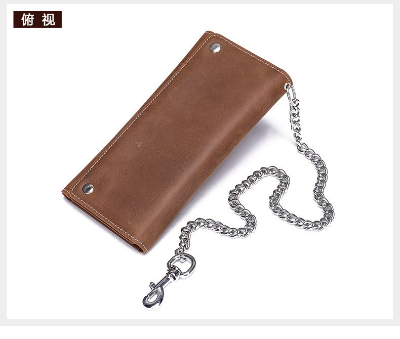 Men's Long Wallet, Cowhide, Genuine Leather, Retro Chain, Multi-Card Holder, Anti-Theft Wallet, Men's Wallet Wrist Bag 