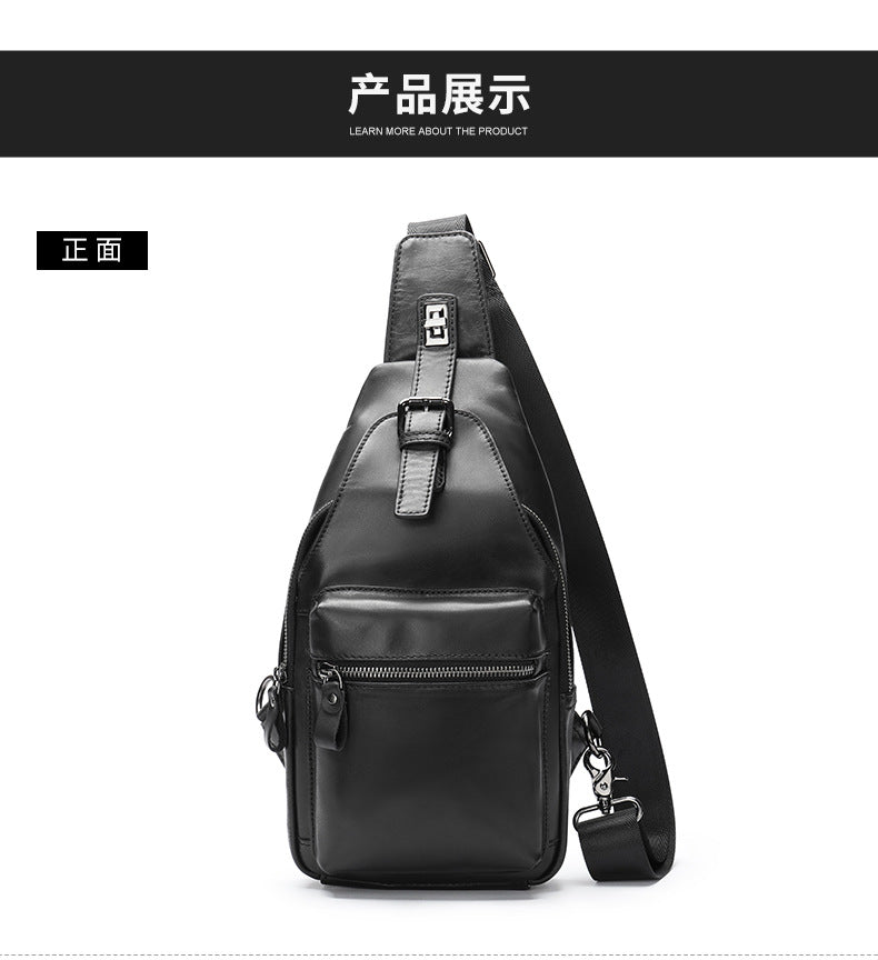 Men's bust bag cowhide genuine leather sports casual crossbody bag 