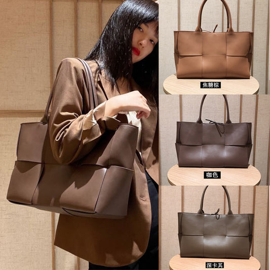 Women's Handbag Genuine Leather Tote Bag Large Capacity Shoulder Bag Crossbody Back String Tape Fashion