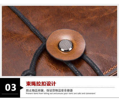 Men's Wallet Made of Genuine Cow Leather Retro Unique Fashion Card Holder Earphone Code Card Pocket 