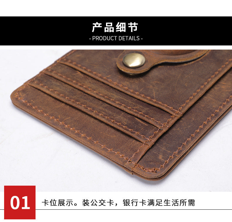 Men's Wallet Cow Leather Airtag Tracker Card Bag Anti-Theft RFID Retro Men's Wallet 