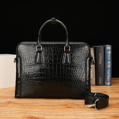 Siamese Crocodile Belly Skin Briefcase Genuine Leather Men's Bag Double Zipper Handbag File Bag Men's Business Bag Handbag 