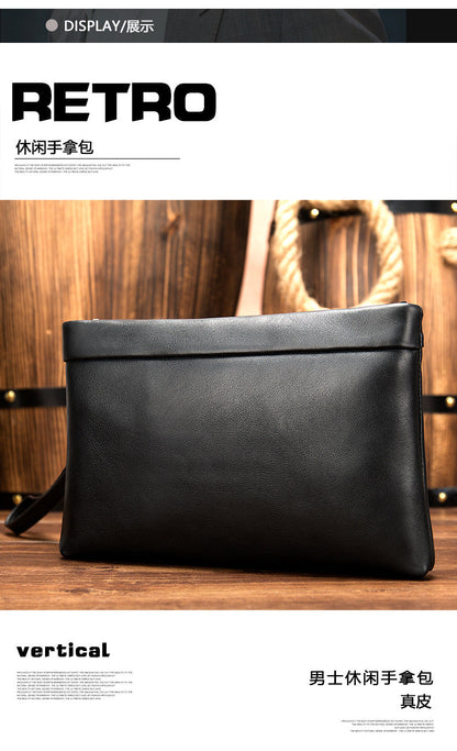 Men's clutch bag cowhide genuine leather Korean fashion business large capacity men's handbag 